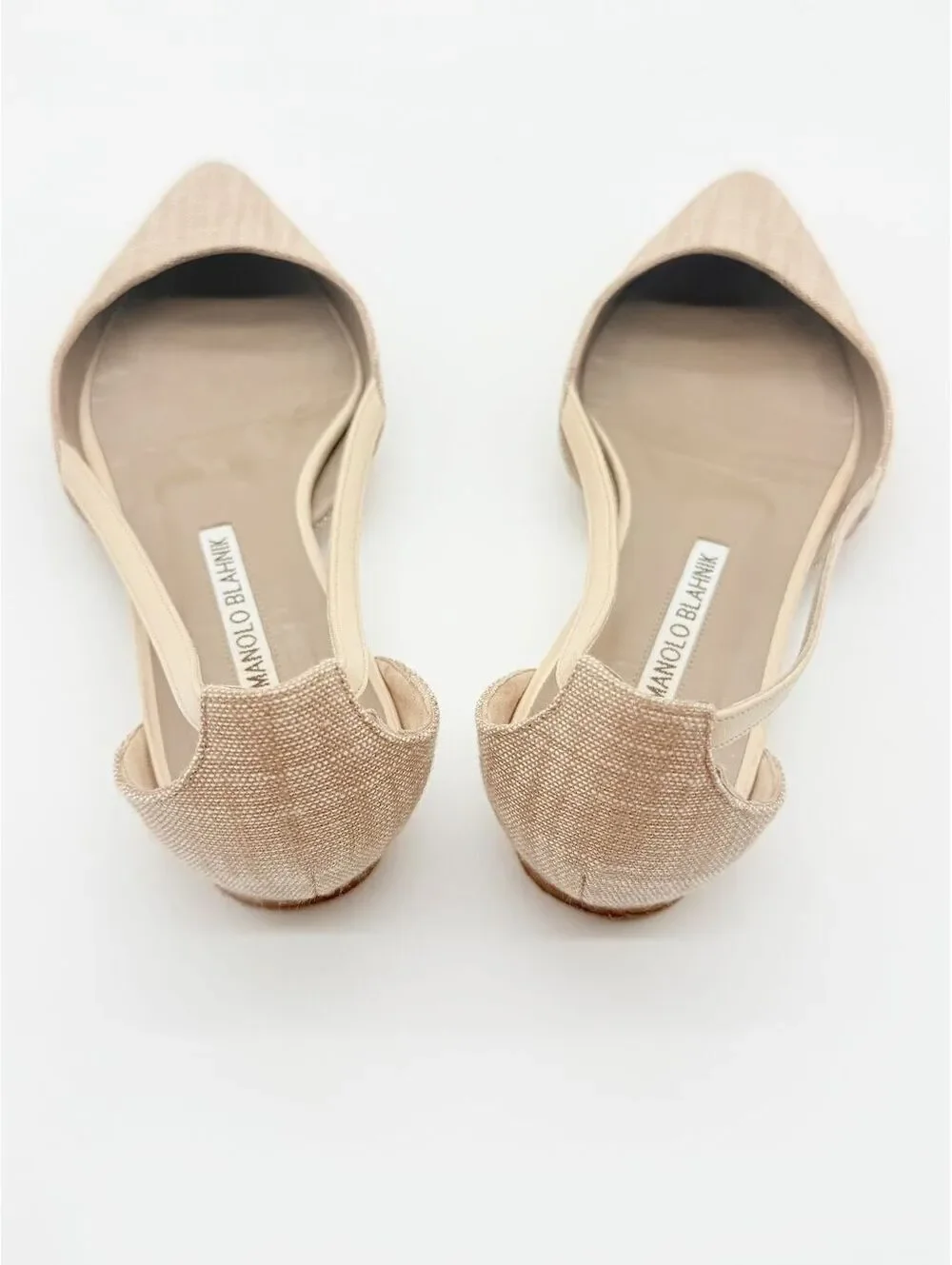 Manolo Blahnik Beige D’Orsay Pointed Toe Flats Nude Linen Shoes Designer 36.5